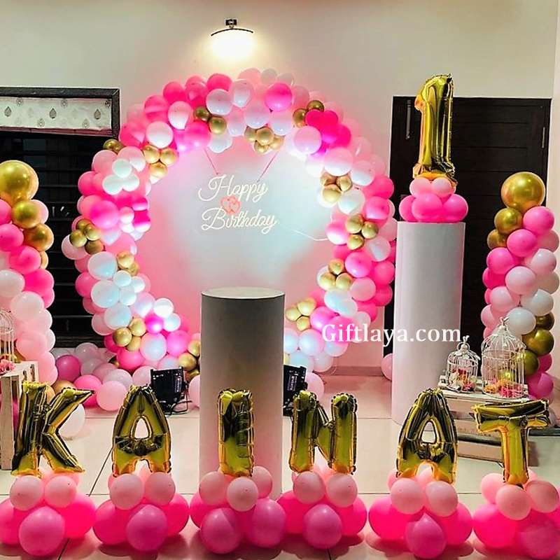 Pink White Theme Stage Decoration