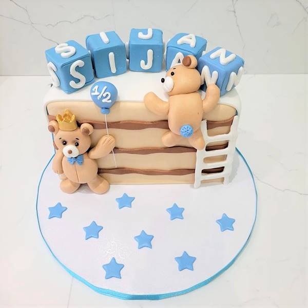 Half Birthday Teddy Bear Cake