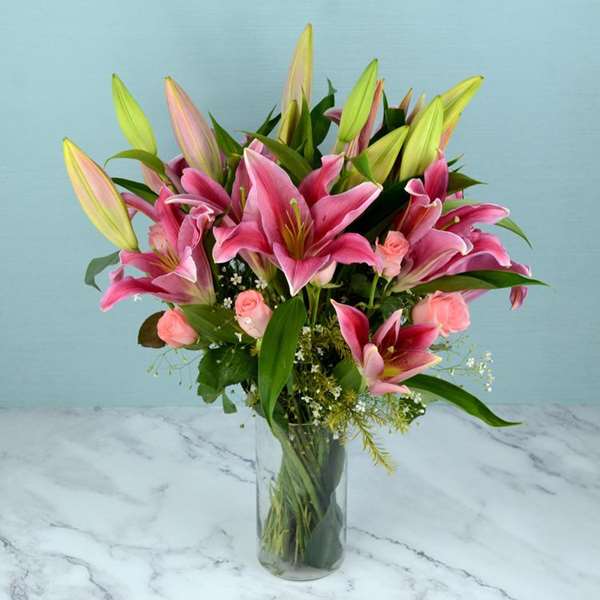 Pink Lilies in a Glass Vase