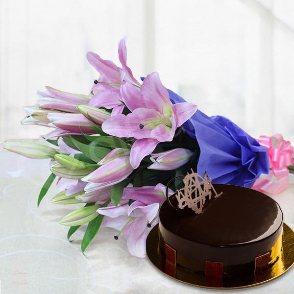 Lilies with Chocolate Cake