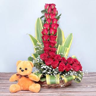Red Rose and Teddy Bouquet
