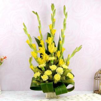 Delightfully Yellow Carnations Basket