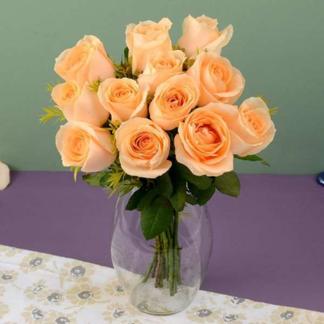 Peach Roses in a Vase