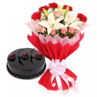 Mixed Flowers with Truffle Cake