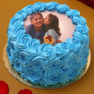 Blue Rosette Photo Cake for Mom