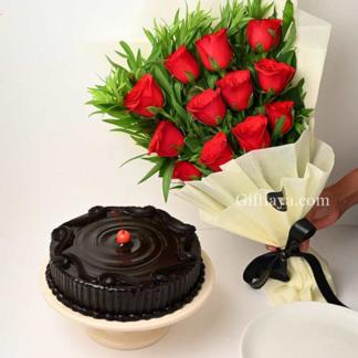 Roses with Truffle Cake Combo
